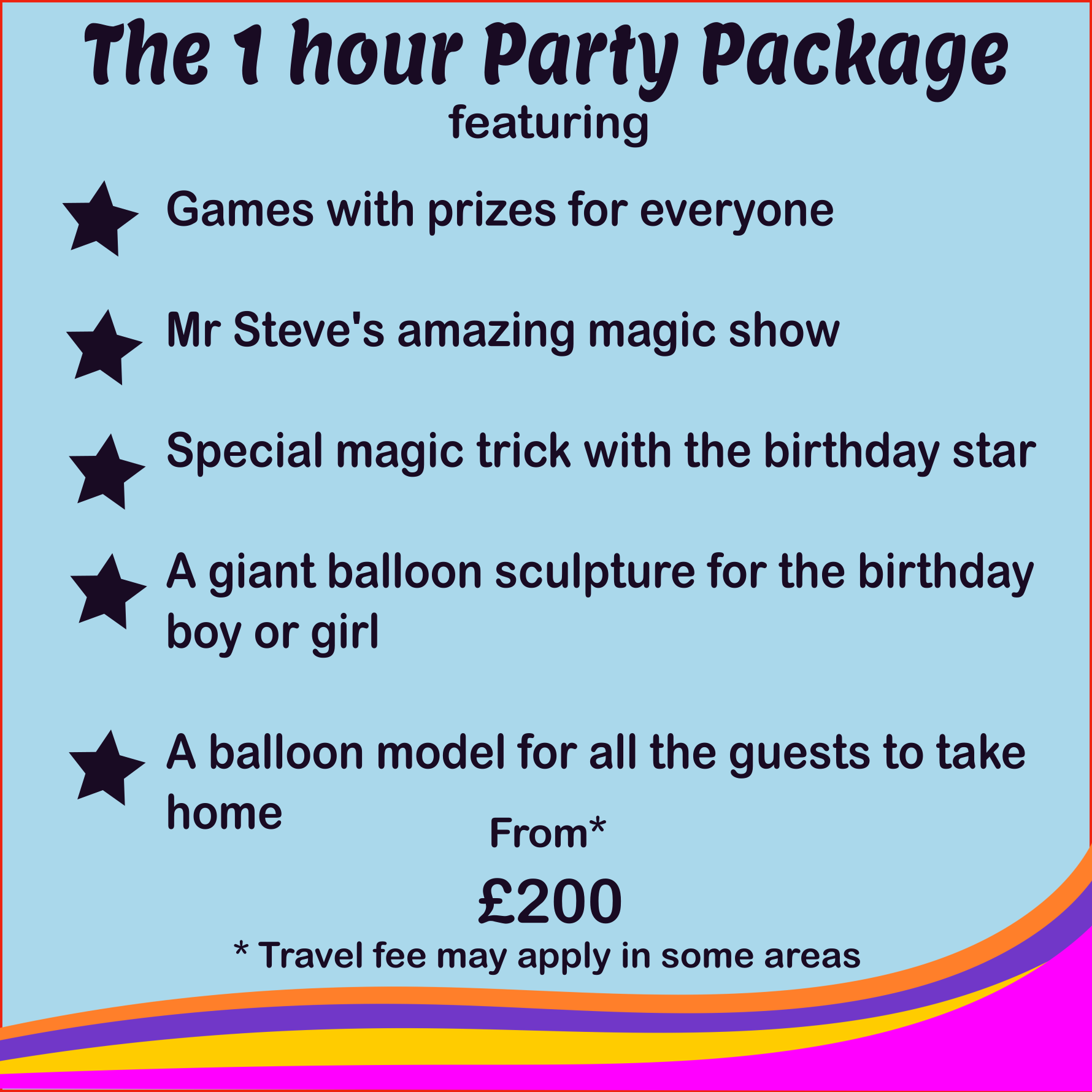 1 hour party package 2025 1 Hour Party Package 2025