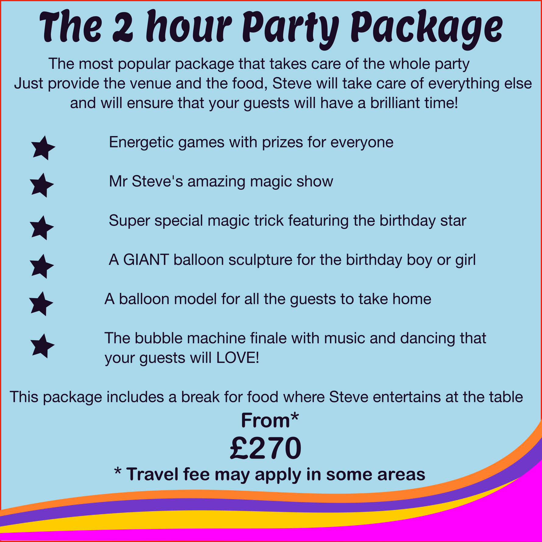 2 hour party package 2025 2 Hour Party Package 2025